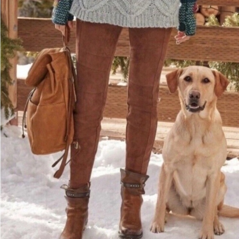 Sundance luxe dreams faux suede moto straight pants chestnut brown - Size 6